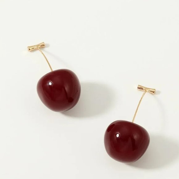 Sweet Dark Red Cherry Fruit Resin Drop Earrings NEW - Picture 2 of 6